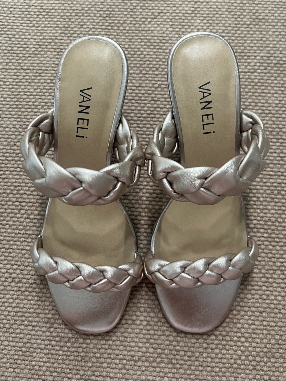 Van Eli Braided Double-Strap Slide Sandals - Metallic Champagne/Gold Sz 6